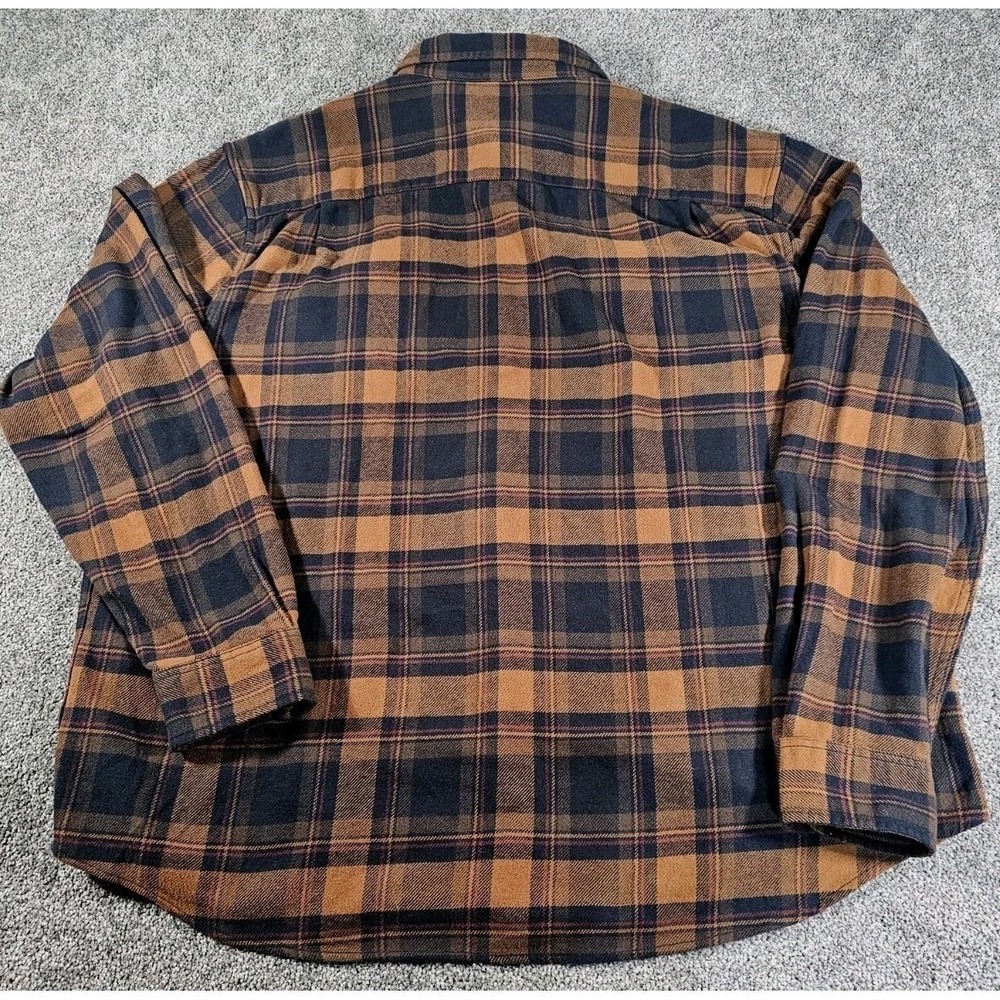 Lucky Brand Plaid Flannel Shirt Mens XXL Brown Navy Blue Long Sleeve Button Up - Picture 8 of 8